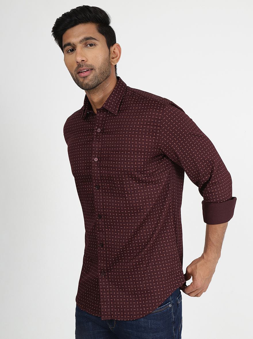 Printed Printed Slim Fit Semi Casual Shirt | Pehervi