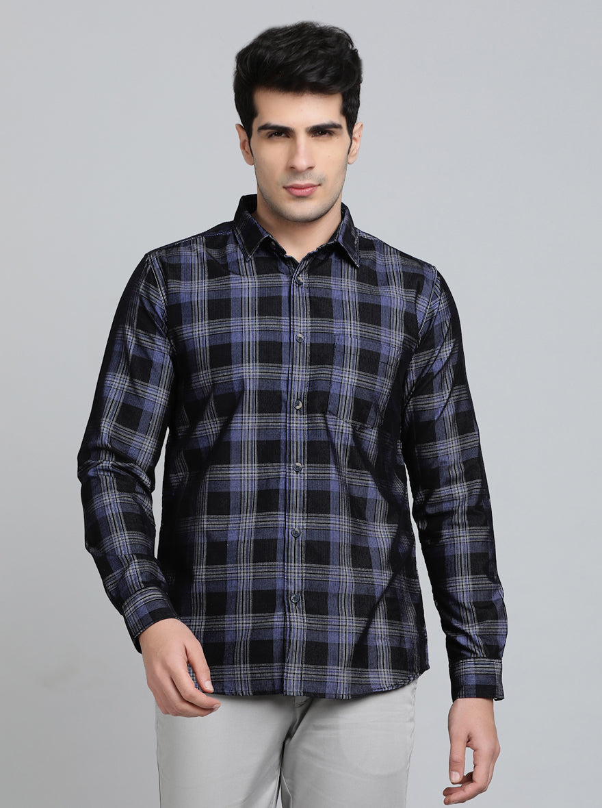 Blue Checked Slim Fit Casual Shirt | pehervi