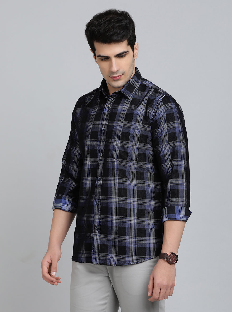 Blue Checked Slim Fit Casual Shirt | pehervi