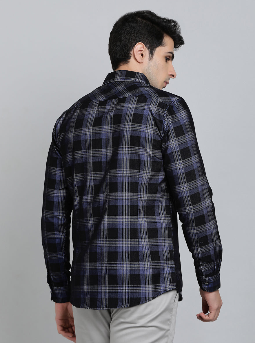 Blue Checked Slim Fit Casual Shirt | pehervi