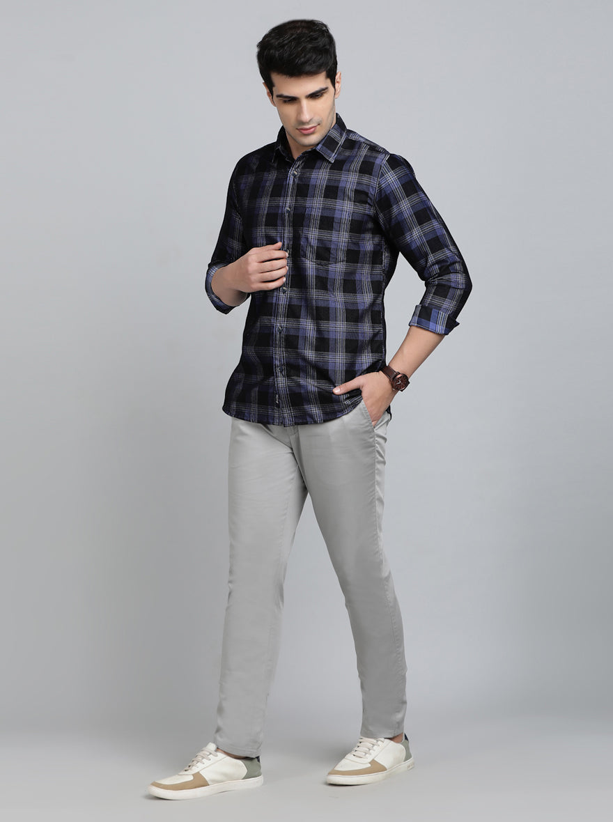 Blue Checked Slim Fit Casual Shirt | pehervi