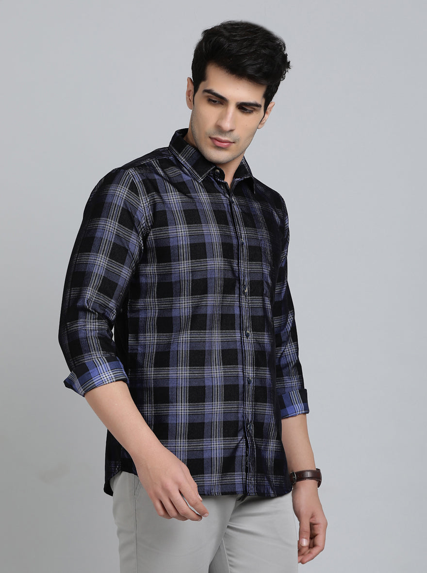 Blue Checked Slim Fit Casual Shirt | pehervi