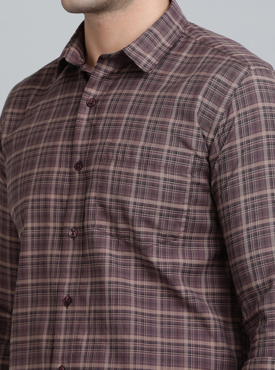 Brown Checked Smart Fit Semi Casual Shirt | Pehervi