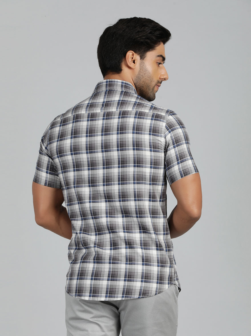 Grey Checked Slim Fit Casual Shirt | pehervi