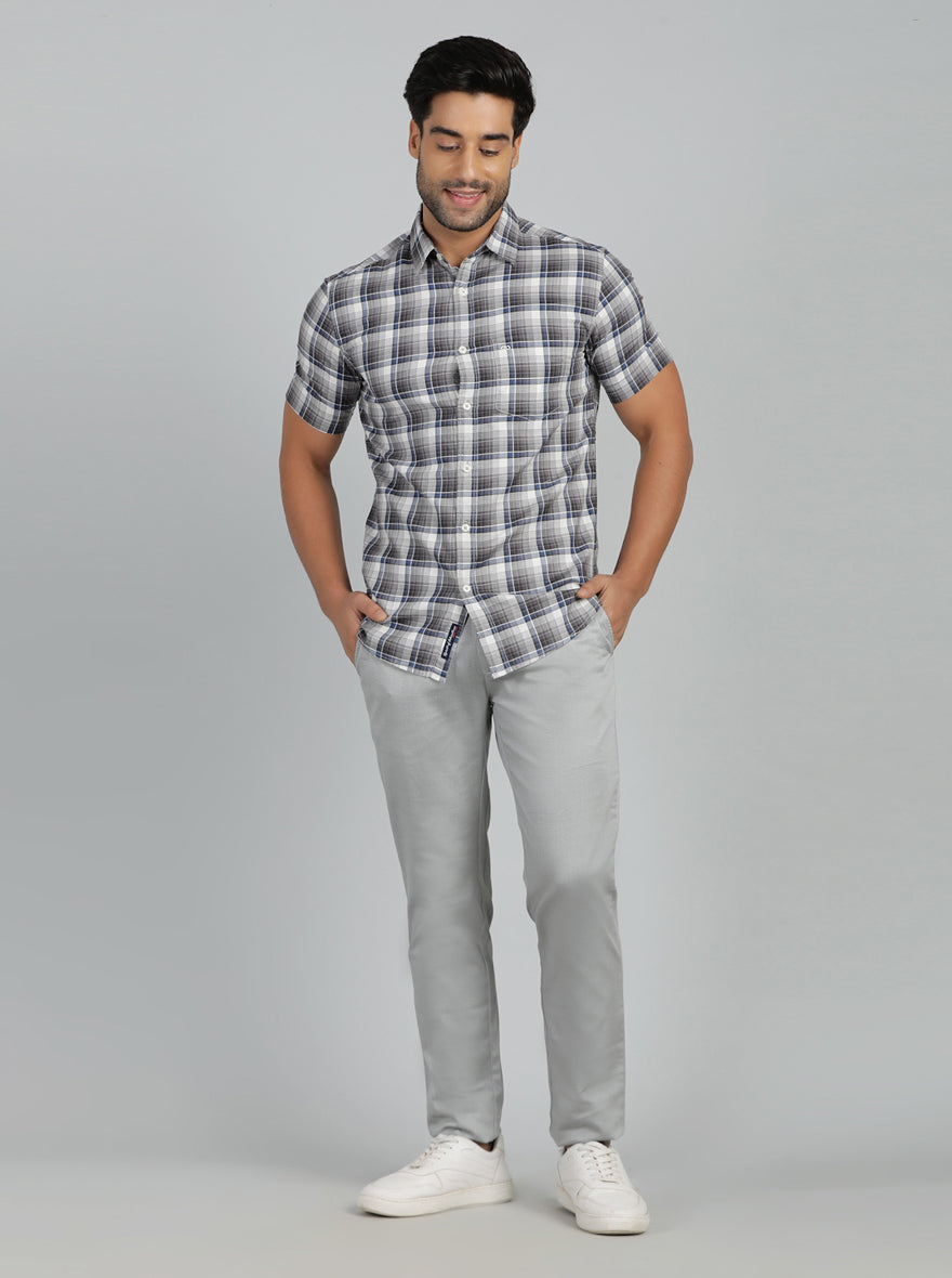 Grey Checked Slim Fit Casual Shirt | pehervi