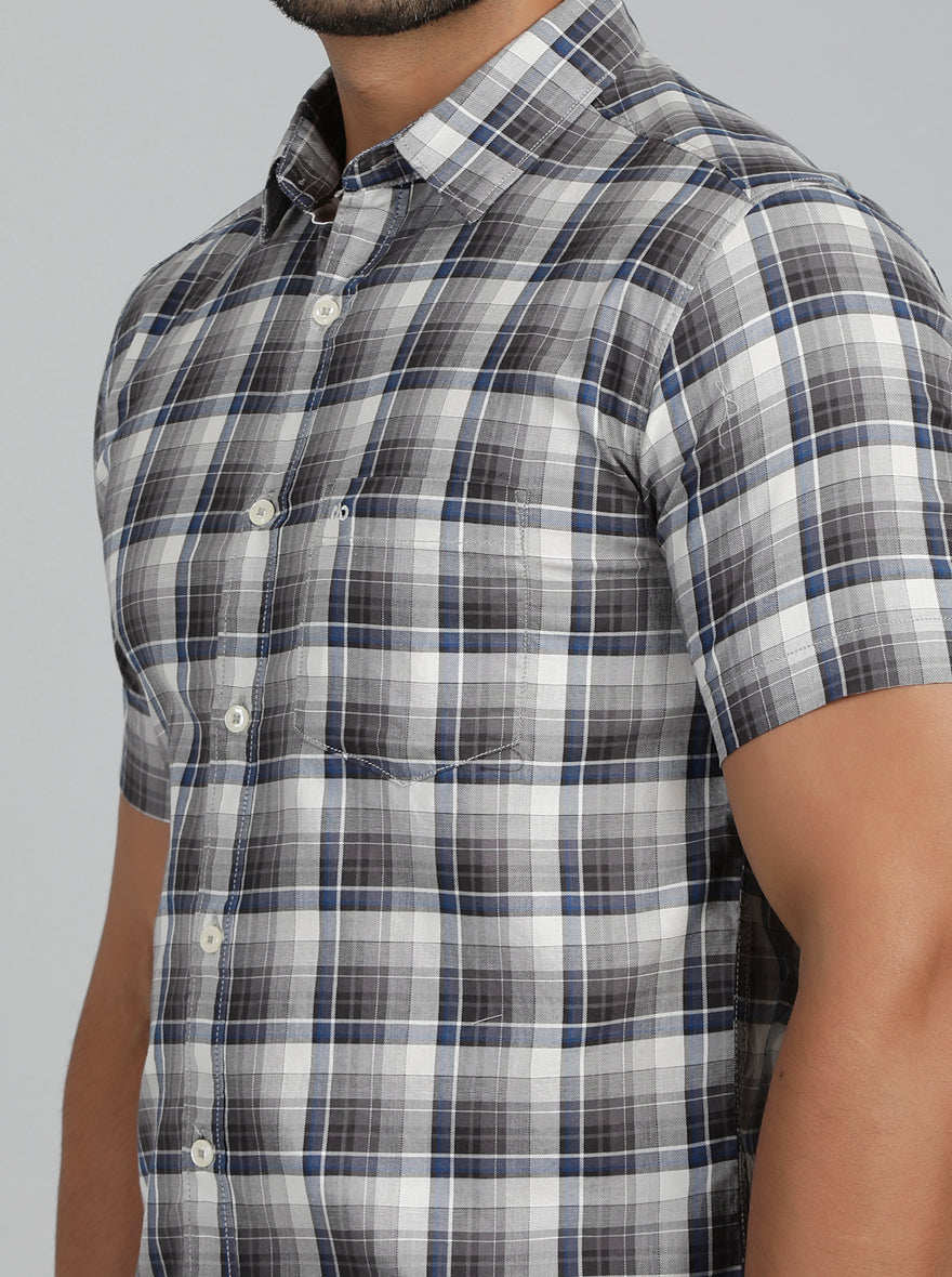 Grey Checked Slim Fit Casual Shirt | pehervi