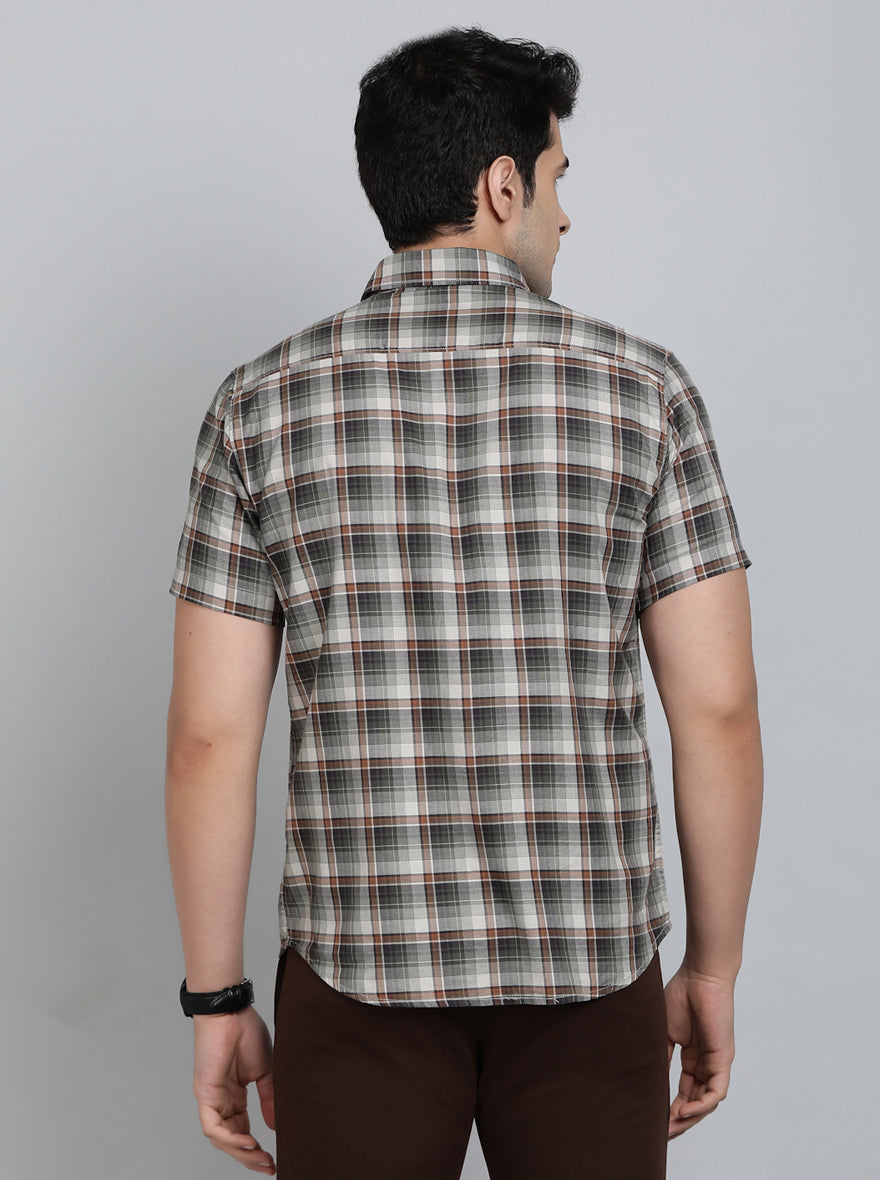 Olive Green Checked Slim Fit Casual Shirt | pehervi