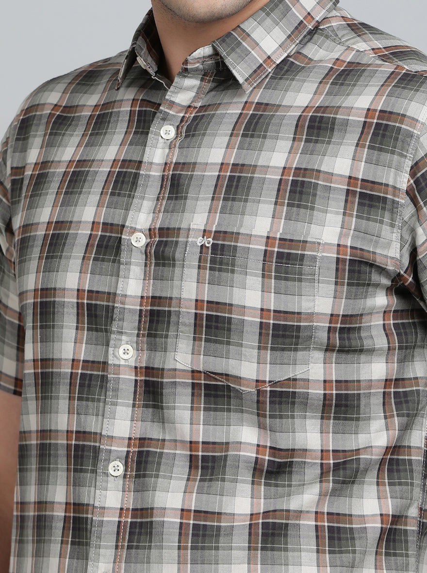 Olive Green Checked Slim Fit Casual Shirt | pehervi