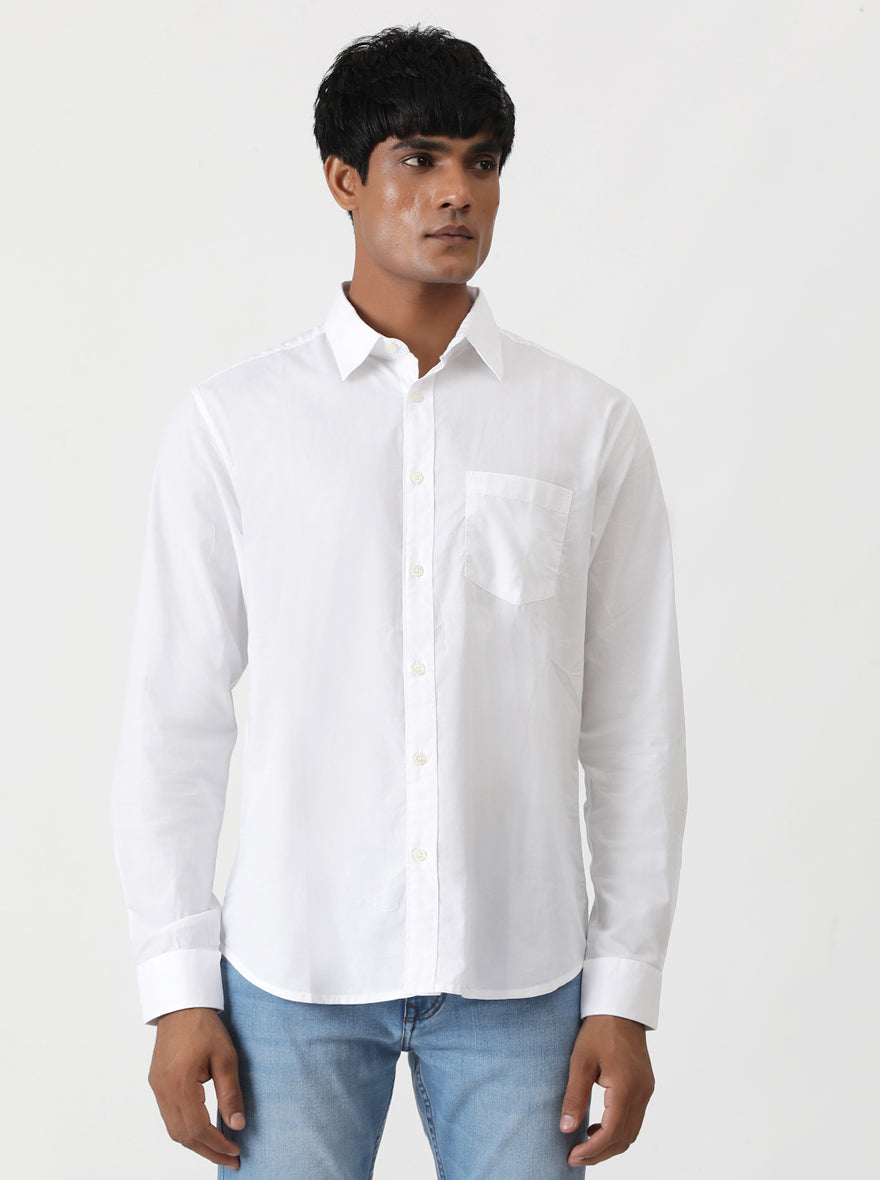 White Solid Slim Fit Casual Shirt | pehervi