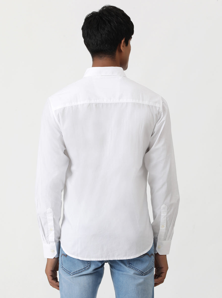 White Solid Slim Fit Casual Shirt | pehervi