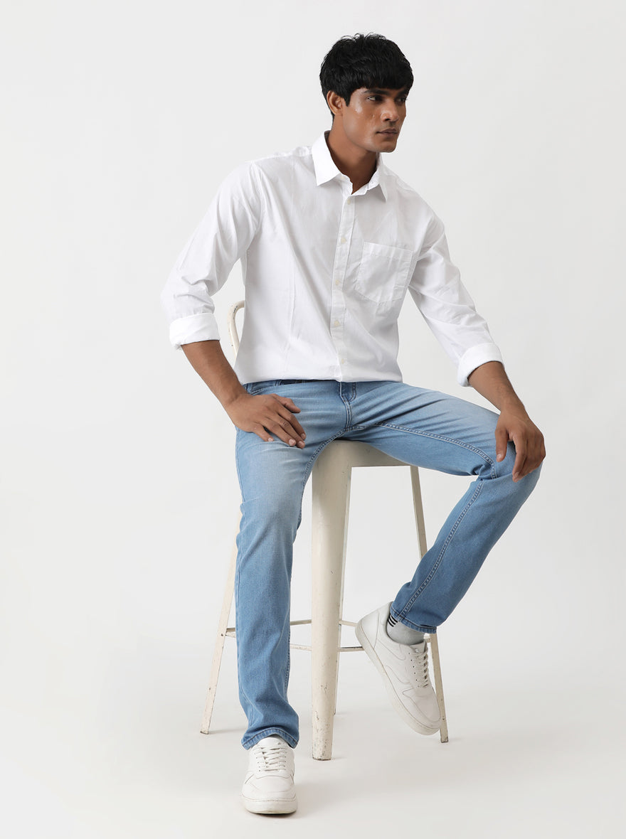 White Solid Slim Fit Casual Shirt | pehervi