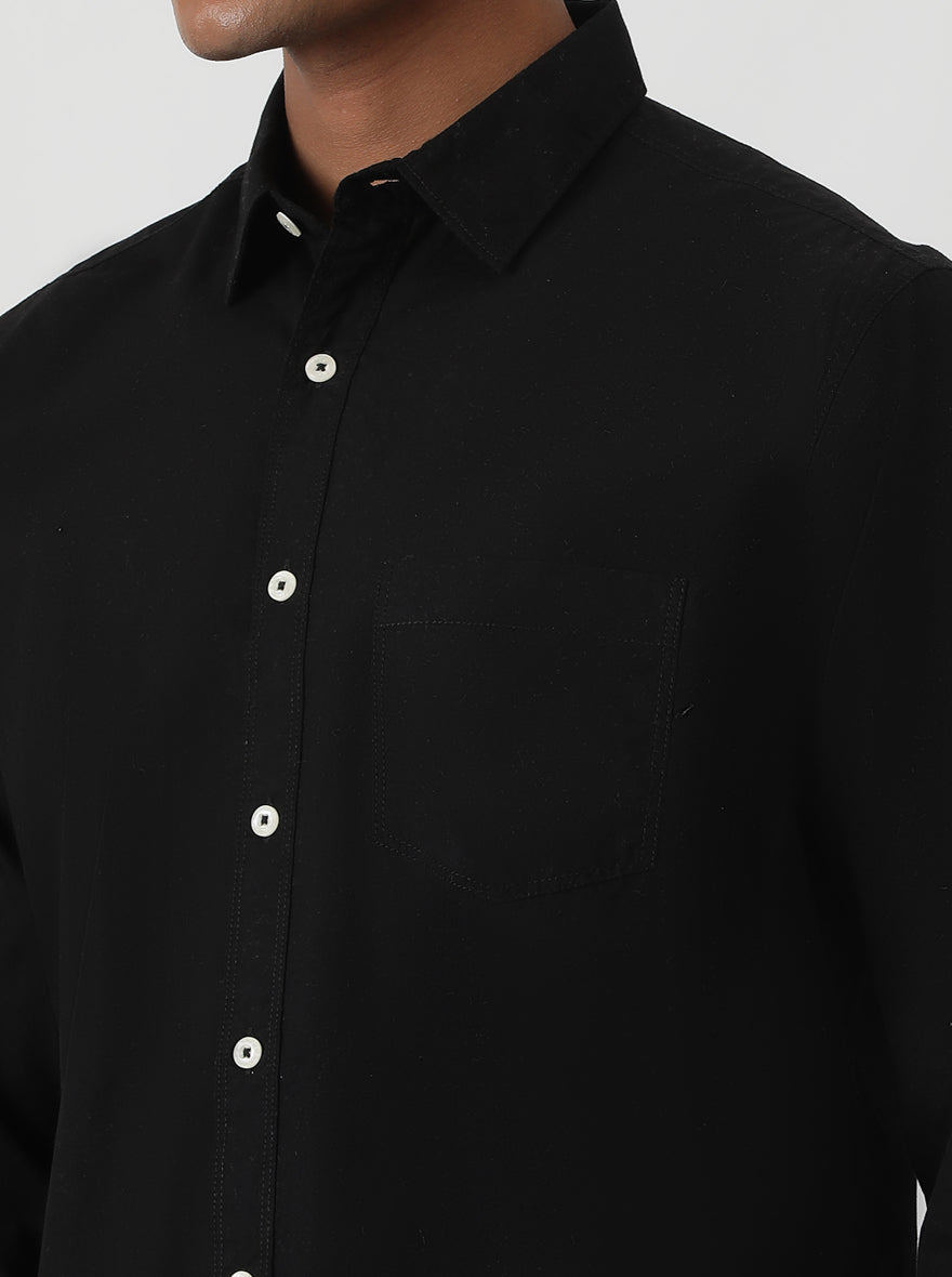 Black Solid Slim Fit Casual Shirt | pehervi