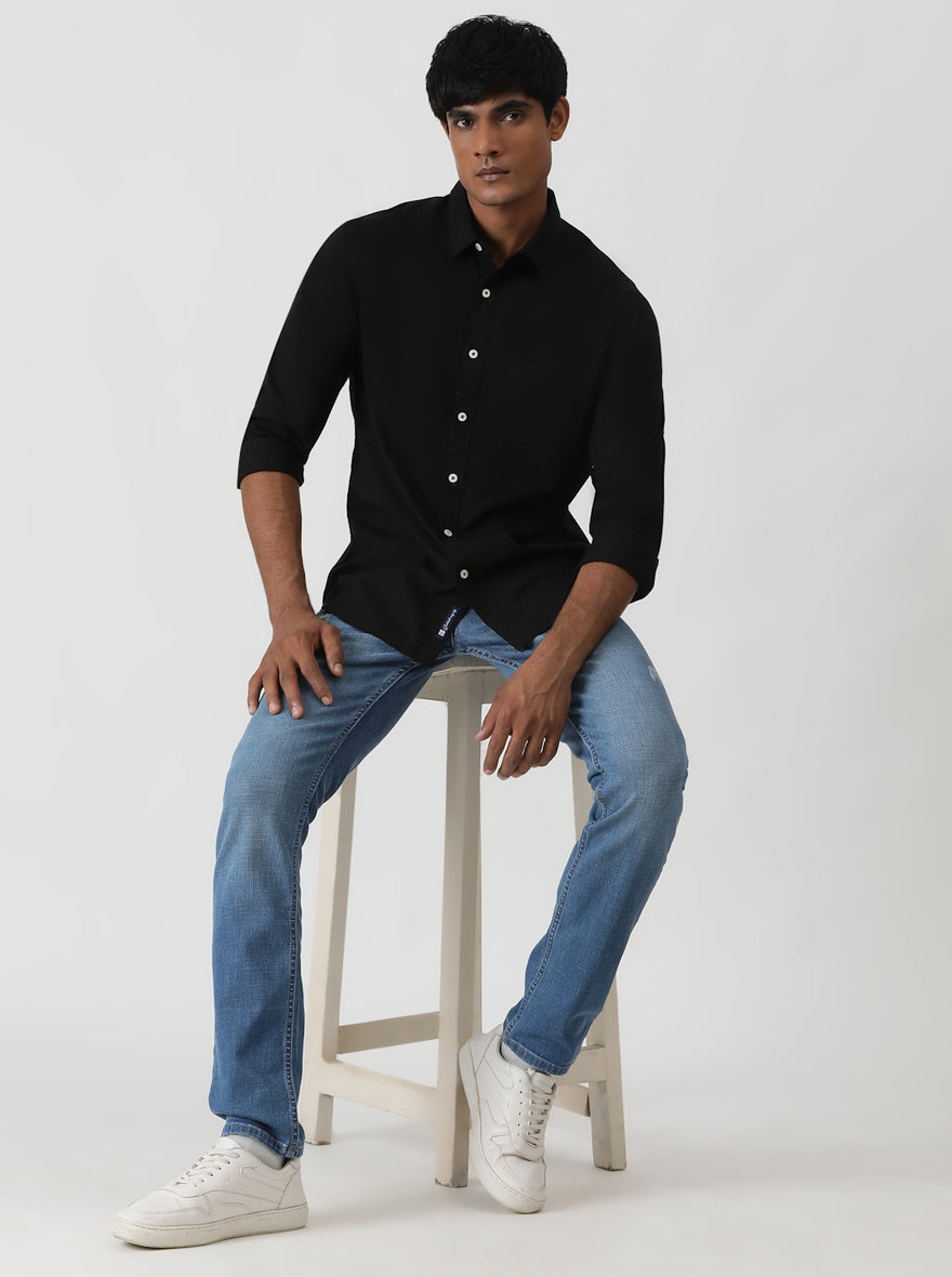 Black Solid Slim Fit Casual Shirt | pehervi