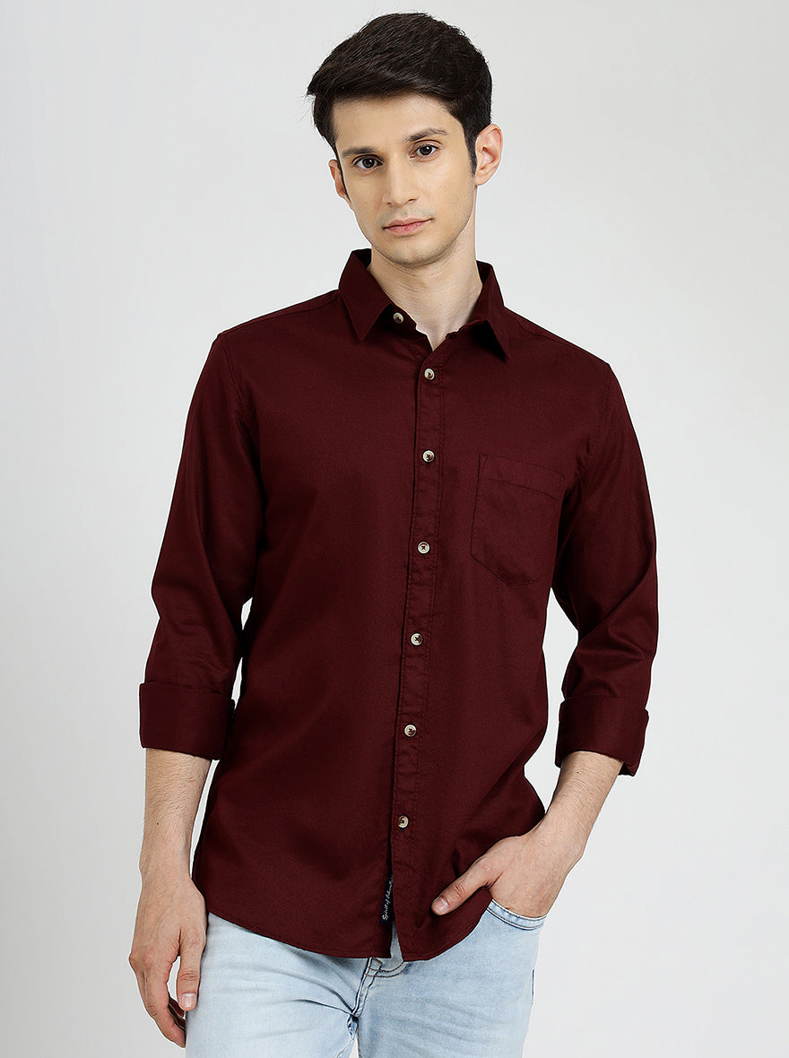 Wine Solid Slim Fit Casual Shirt | pehervi
