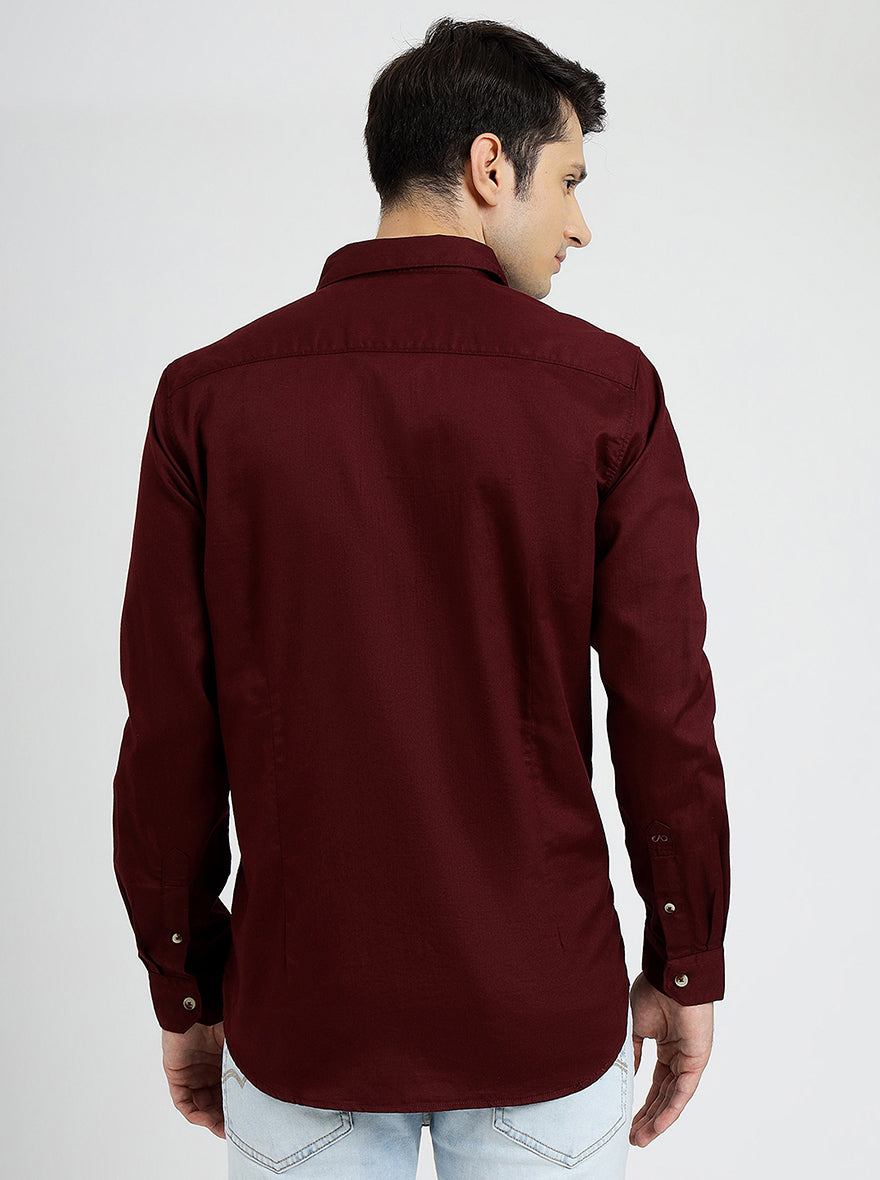 Wine Solid Slim Fit Casual Shirt | pehervi