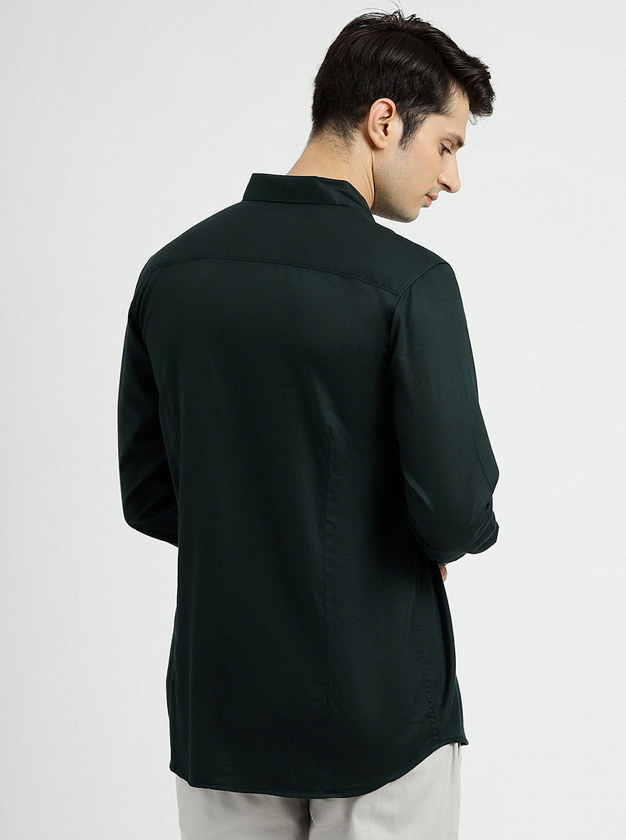 Bottle Green Solid Slim Fit Casual Shirt | pehervi