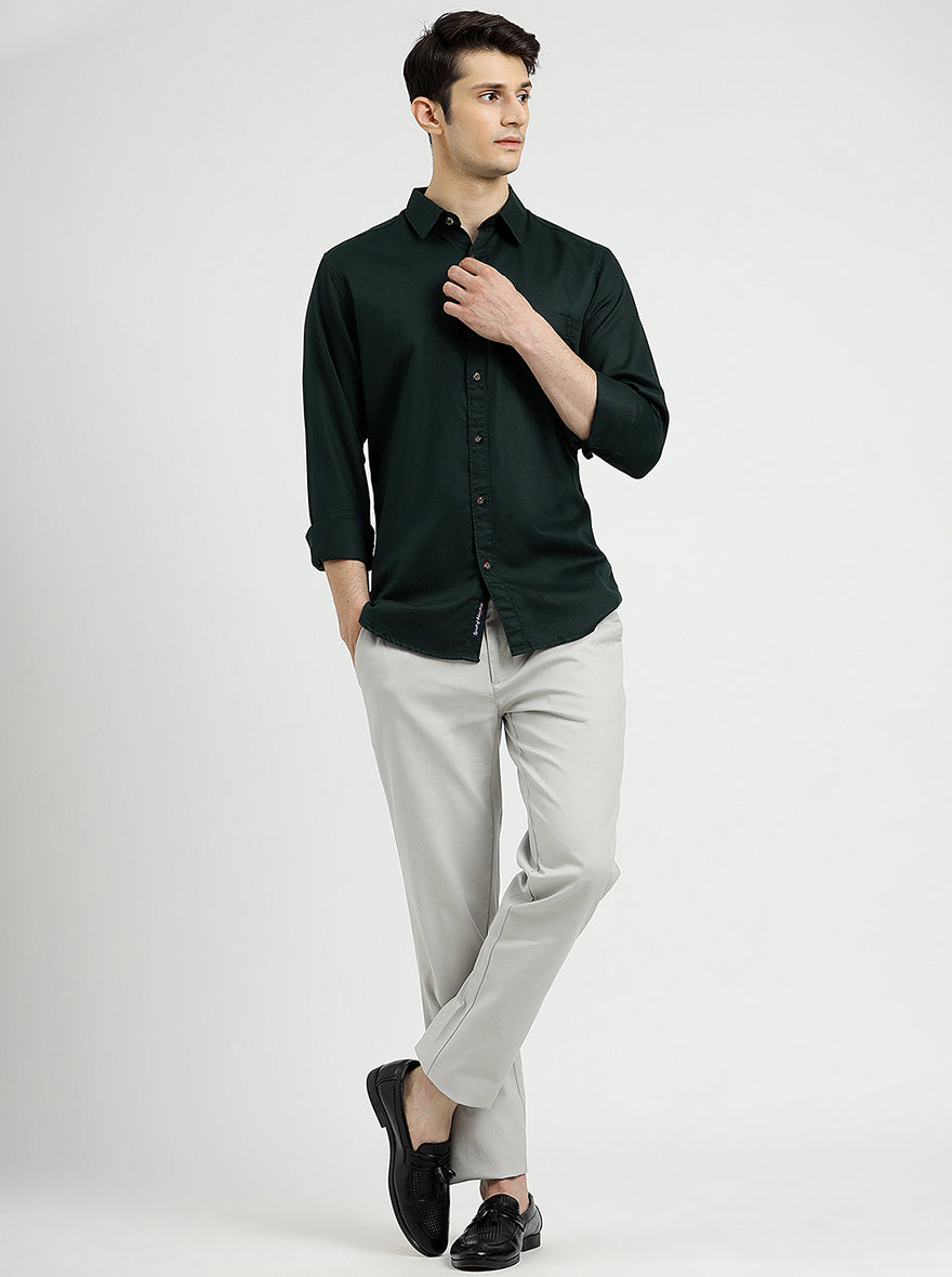 Bottle Green Solid Slim Fit Casual Shirt | pehervi