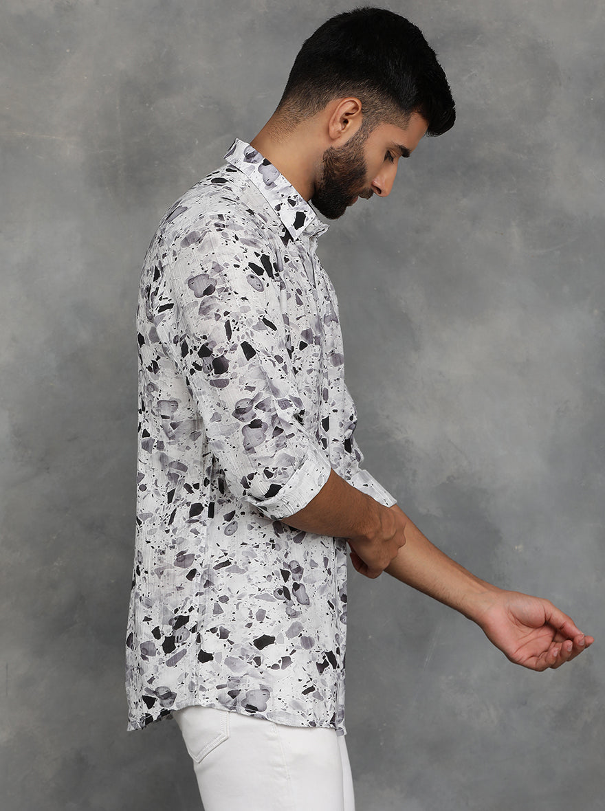 Light Grey Printed Slim Fit Casual Shirt | pehervi
