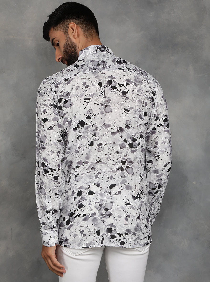Light Grey Printed Slim Fit Casual Shirt | pehervi