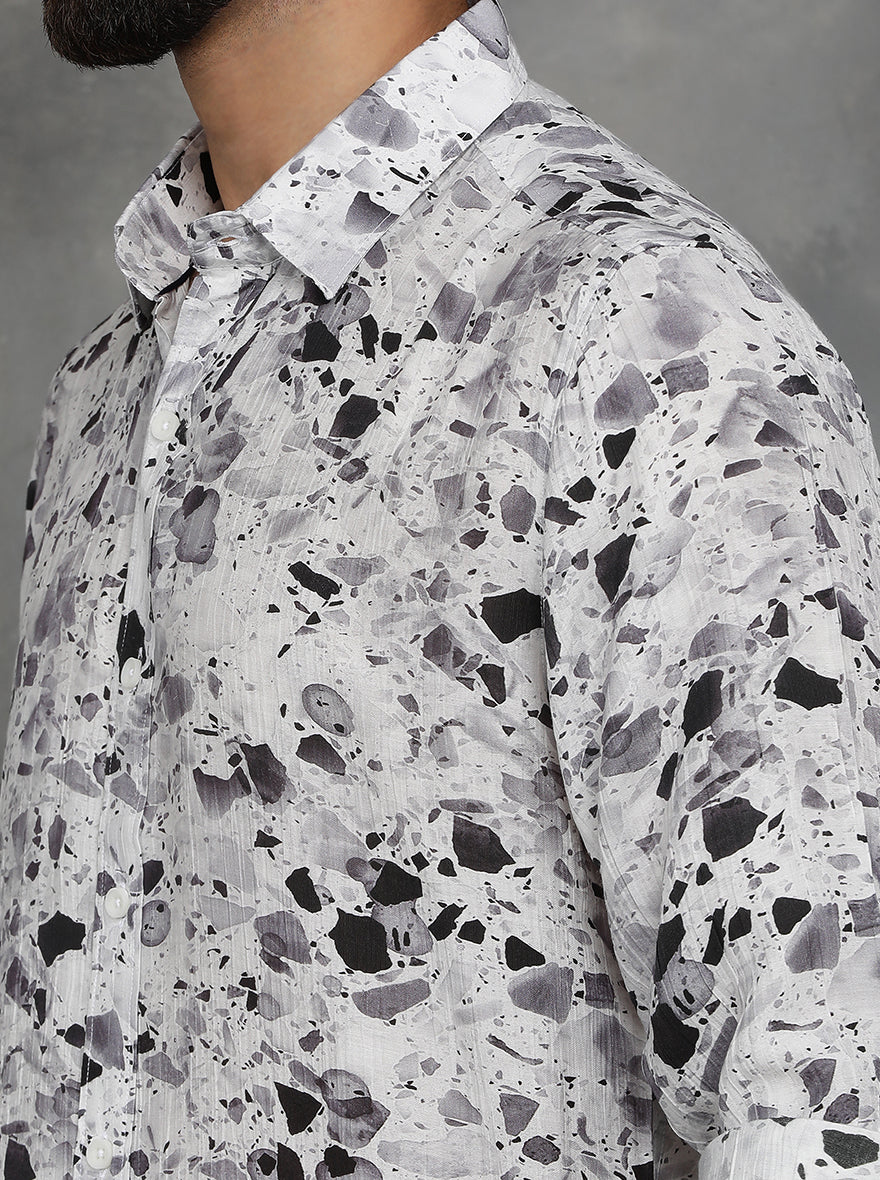 Light Grey Printed Slim Fit Casual Shirt | pehervi