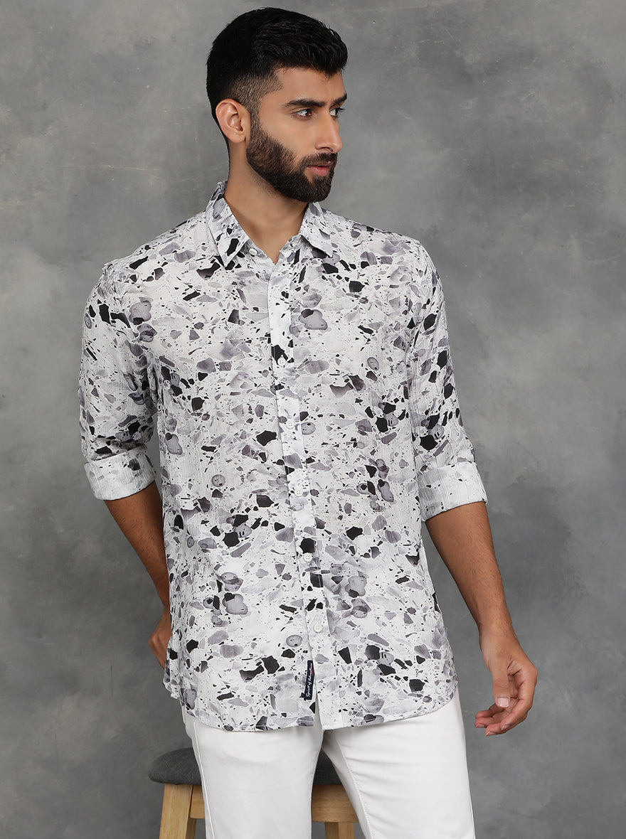 Light Grey Printed Slim Fit Casual Shirt | pehervi