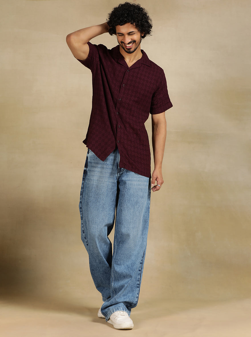 Maroon Solid Slim Fit Casual Shirt | pehervi