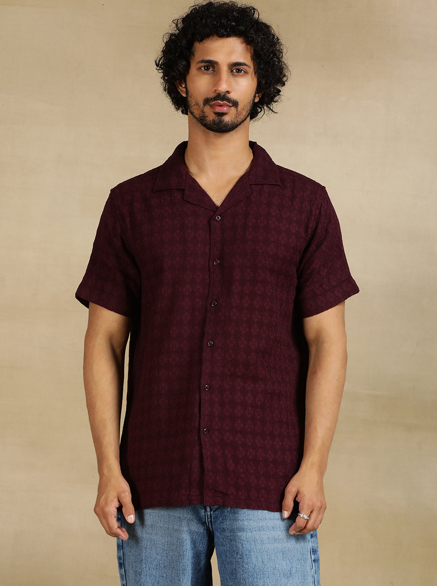 Maroon Solid Slim Fit Casual Shirt | pehervi