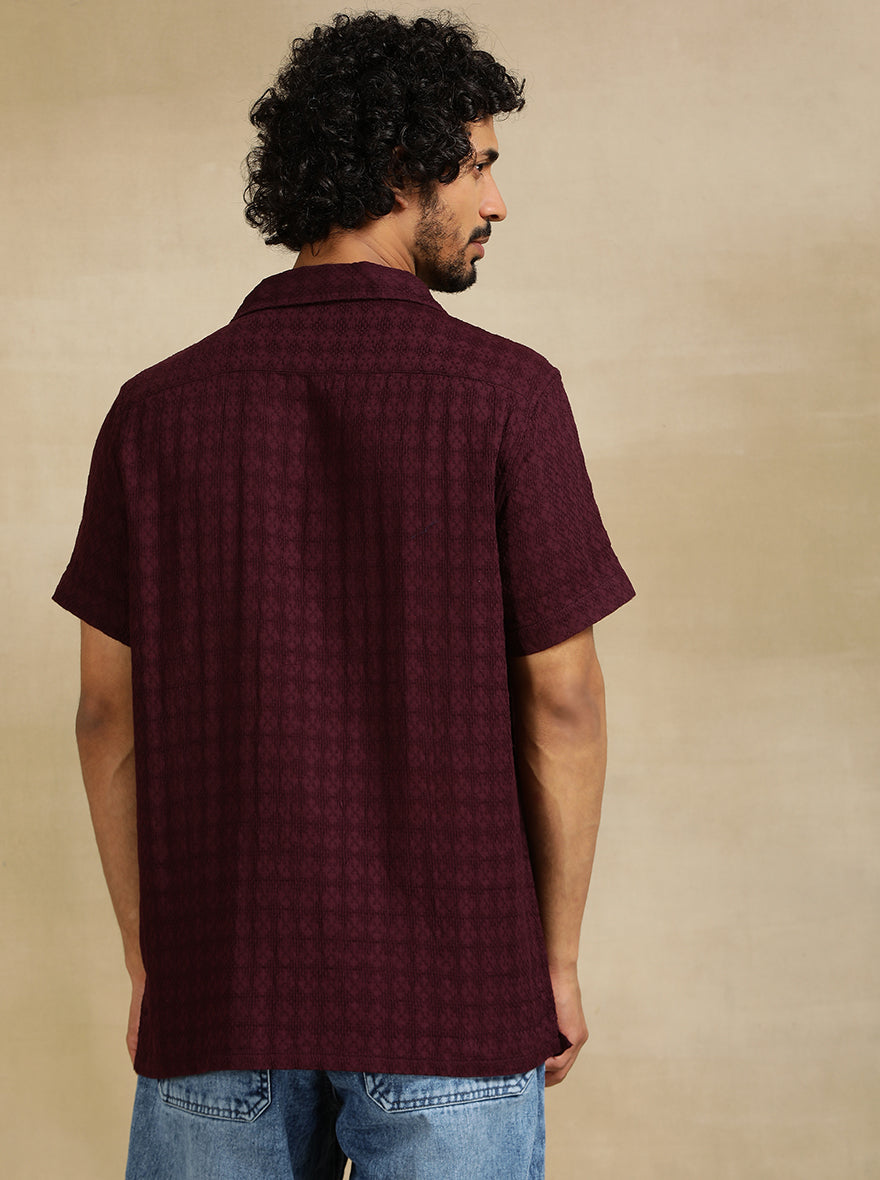 Maroon Solid Slim Fit Casual Shirt | pehervi