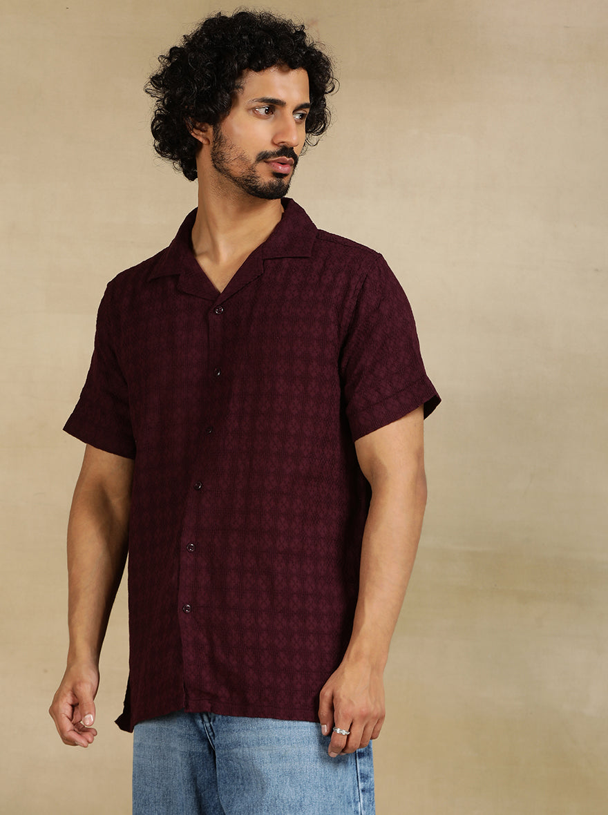 Maroon Solid Slim Fit Casual Shirt | pehervi