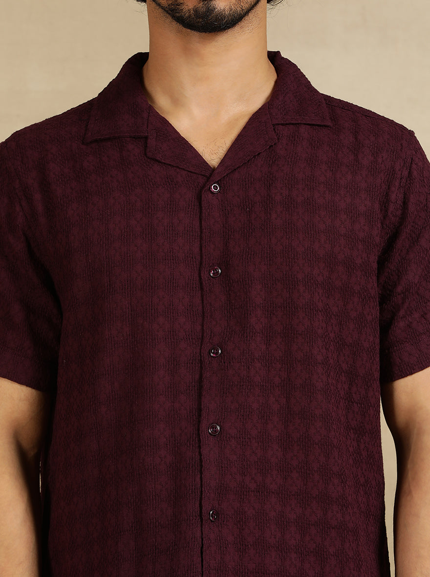 Maroon Solid Slim Fit Casual Shirt | pehervi