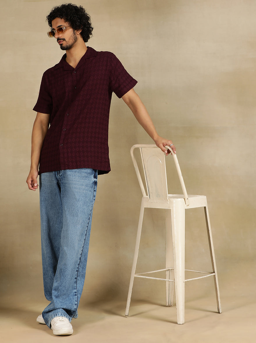 Maroon Solid Slim Fit Casual Shirt | pehervi