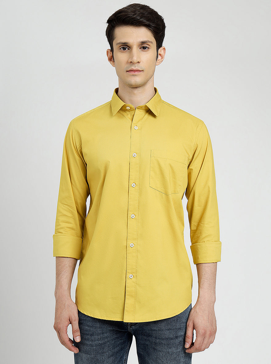 Yellow Solid Smart Fit Semi Casual Shirt | Pehervi