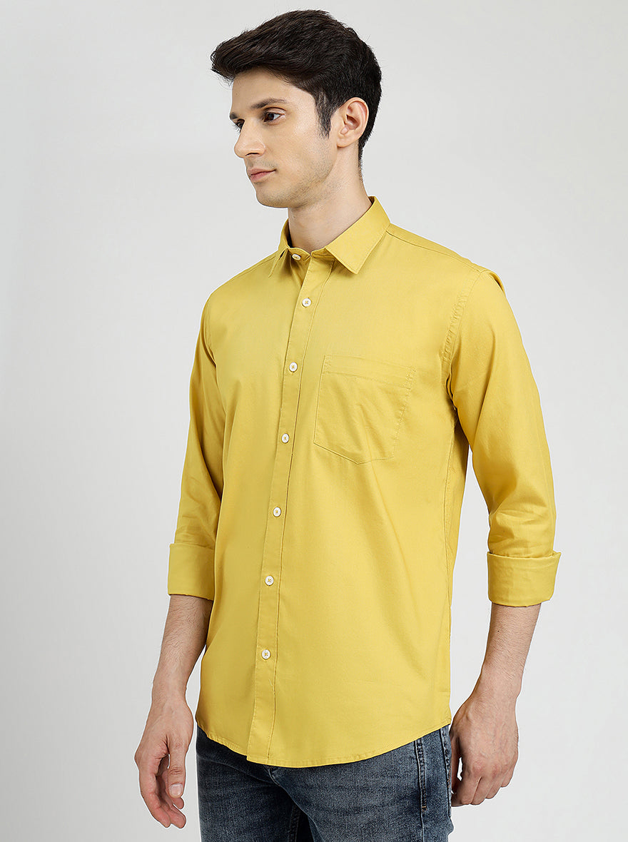 Yellow Solid Smart Fit Semi Casual Shirt | Pehervi