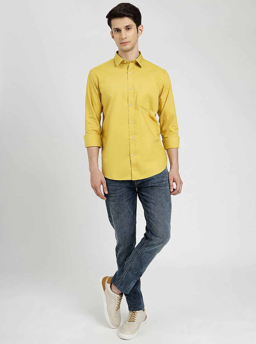Yellow Solid Smart Fit Semi Casual Shirt | Pehervi