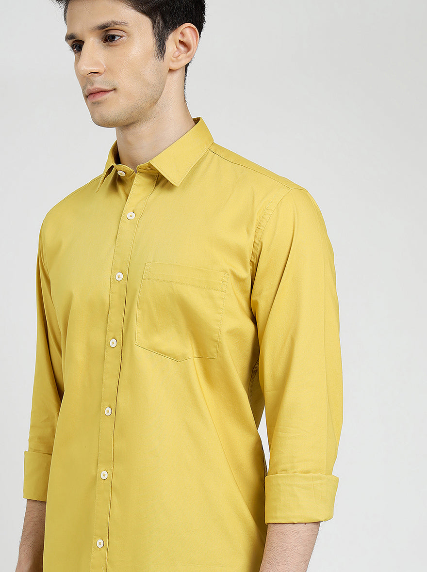 Yellow Solid Smart Fit Semi Casual Shirt | Pehervi