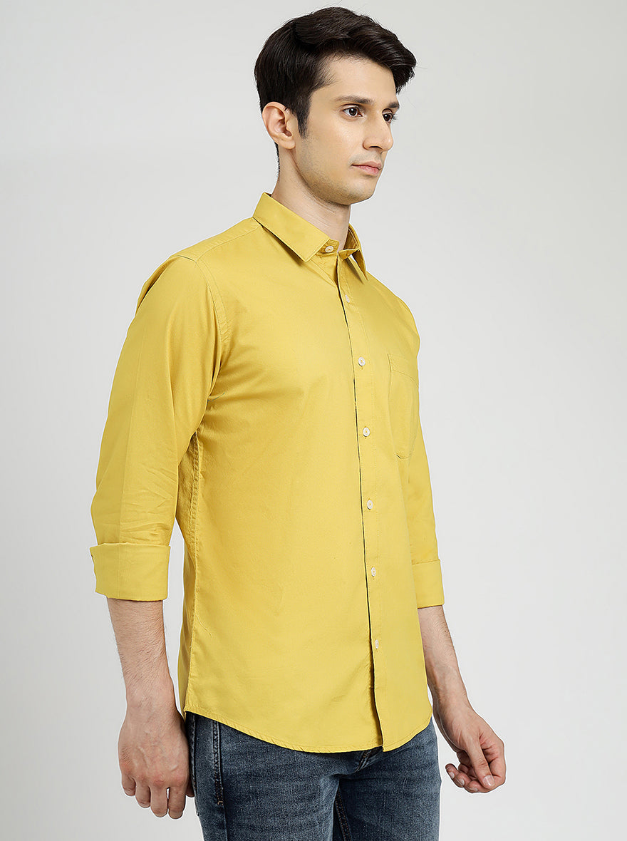Yellow Solid Smart Fit Semi Casual Shirt | Pehervi