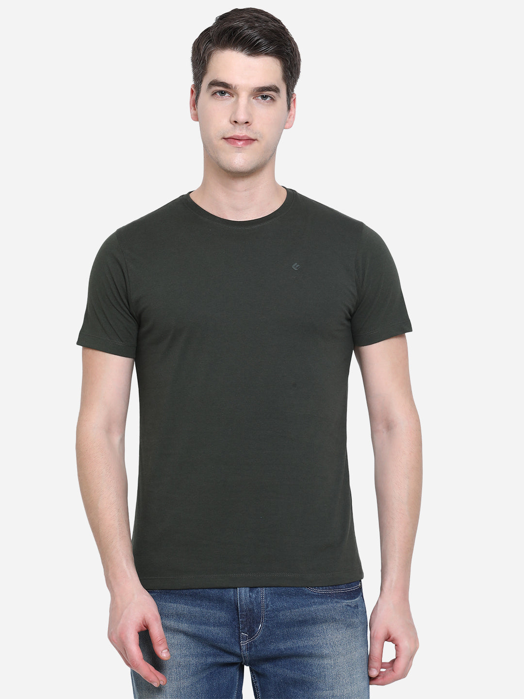 Olive Solid Slim Fit T-Shirt | pehervi