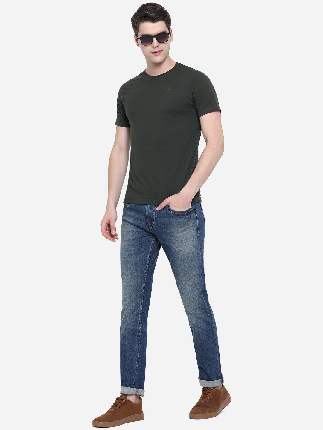 Olive Solid Slim Fit T-Shirt | pehervi