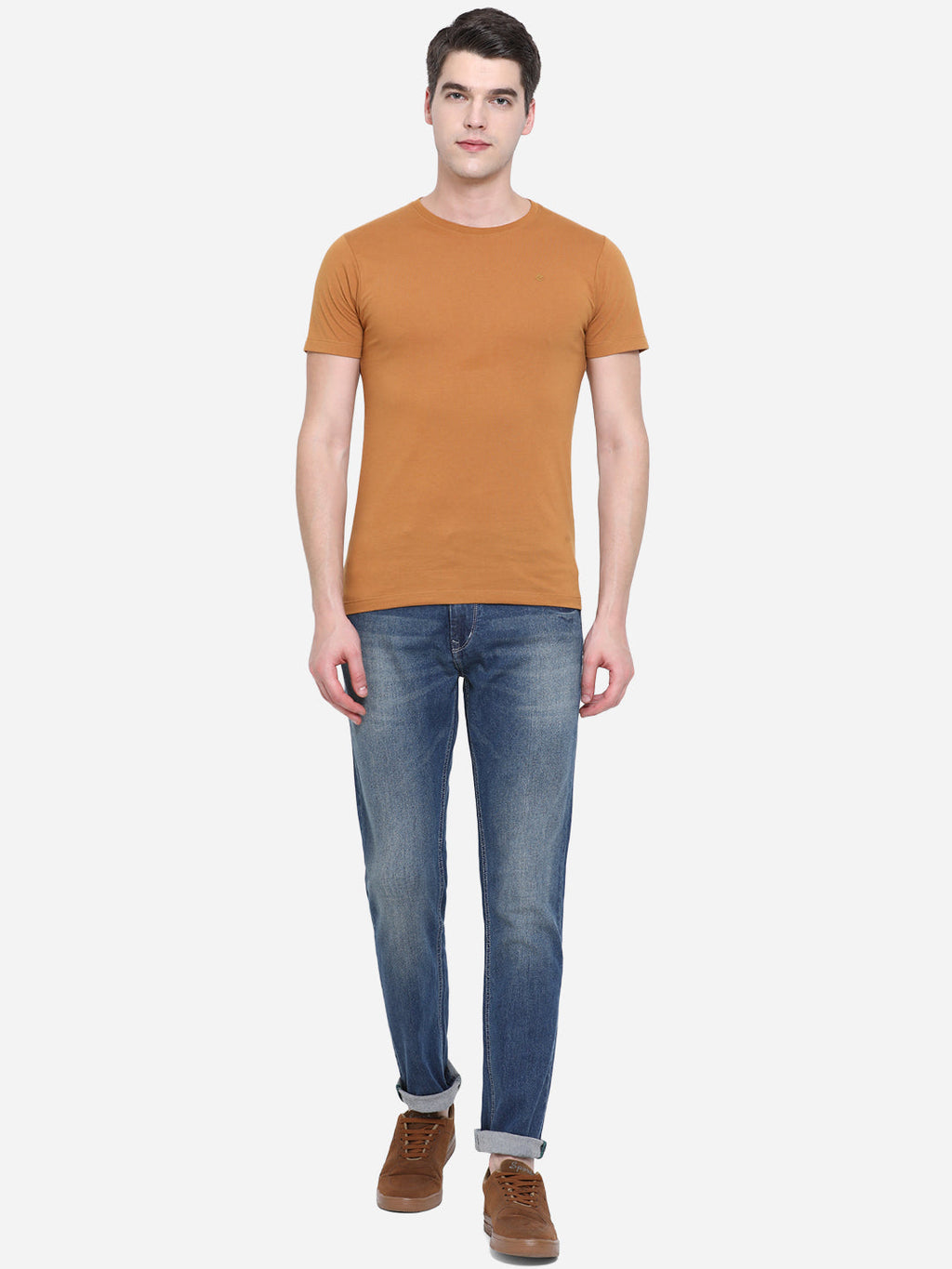 Brown Solid Slim Fit T-Shirt | pehervi
