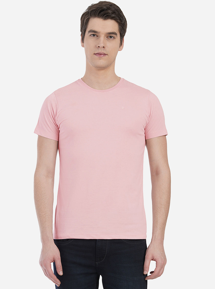 Light Pink Solid Slim Fit T-Shirt | pehervi