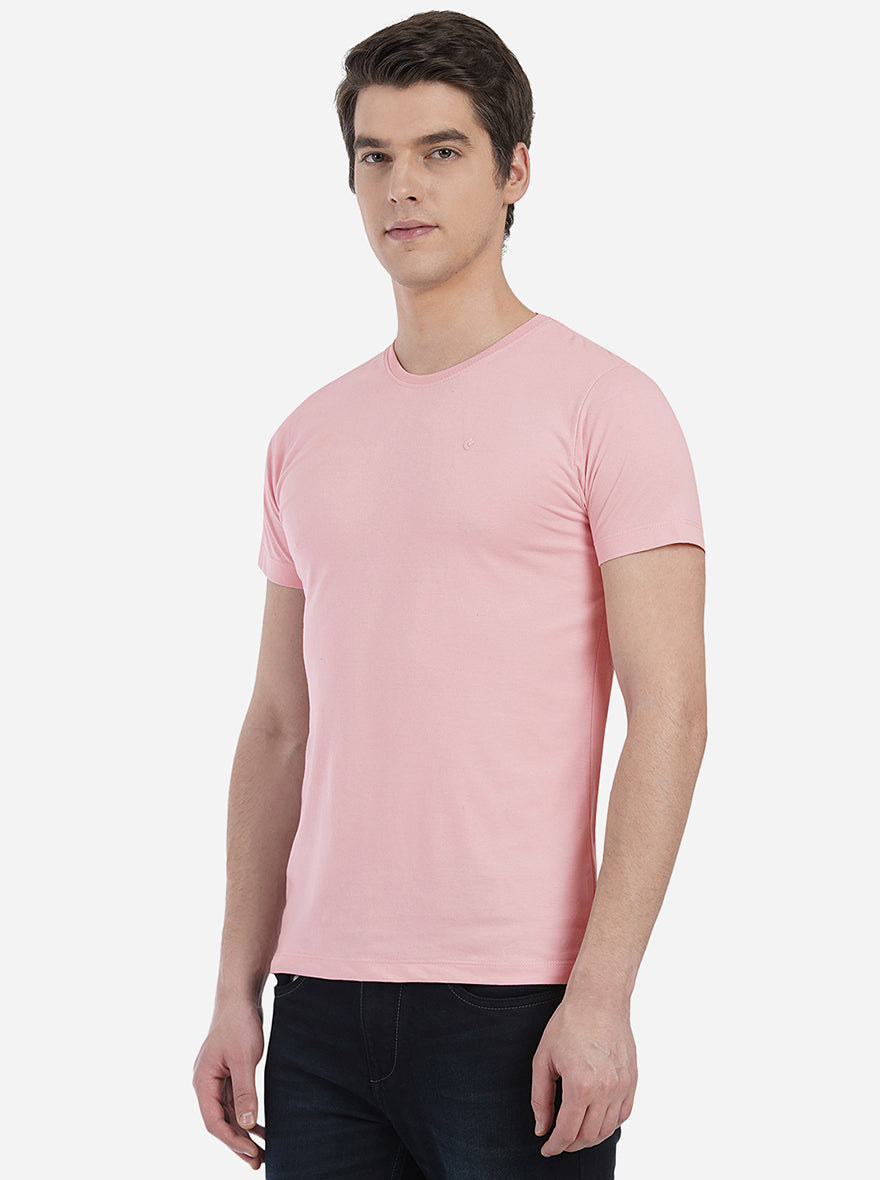 Light Pink Solid Slim Fit T-Shirt | pehervi