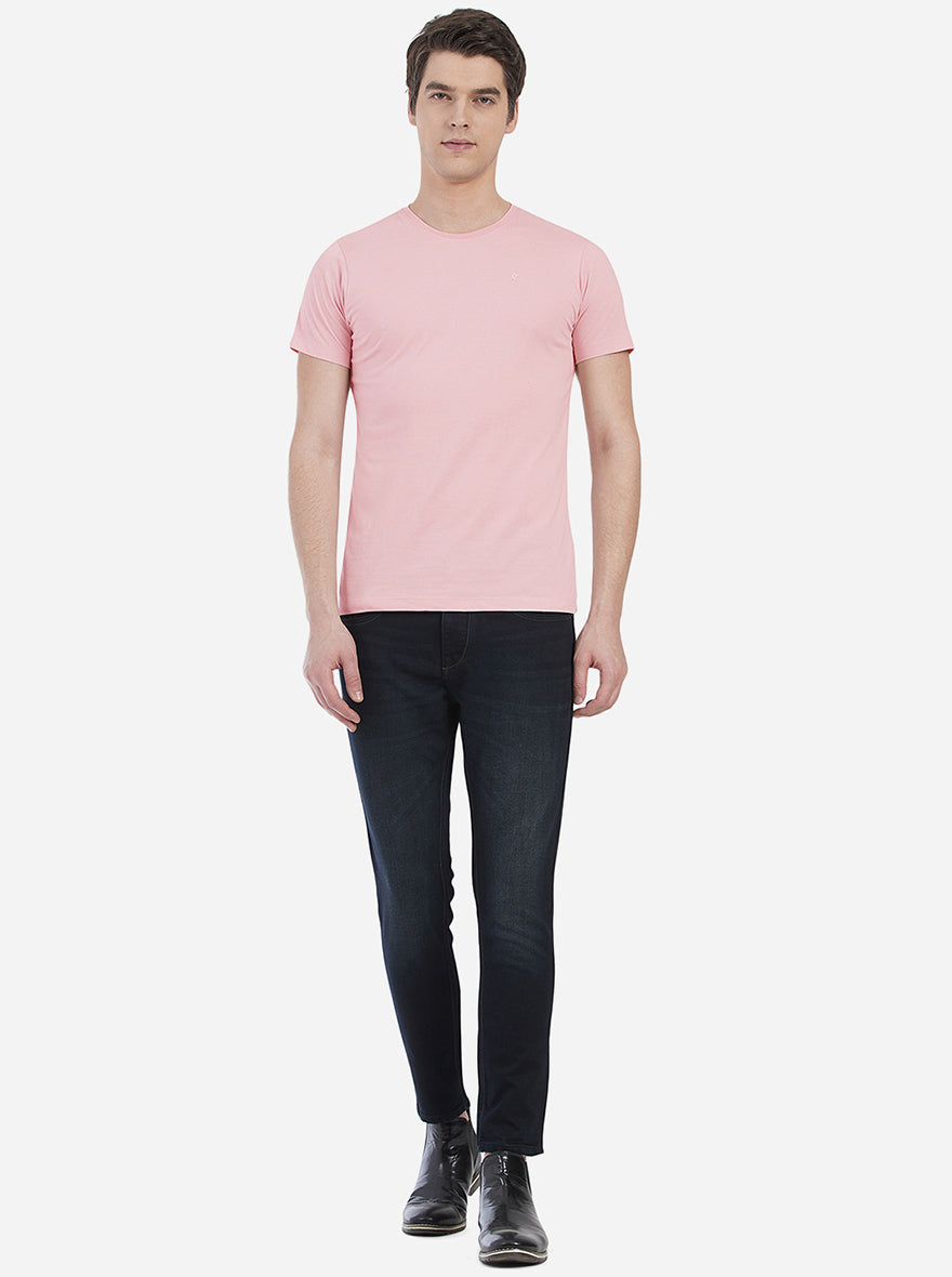 Light Pink Solid Slim Fit T-Shirt | pehervi