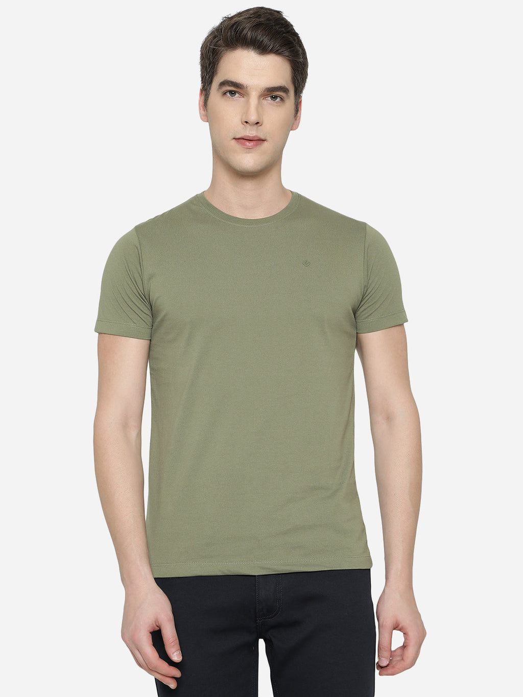 Light Olive Solid Slim Fit T-Shirt | pehervi