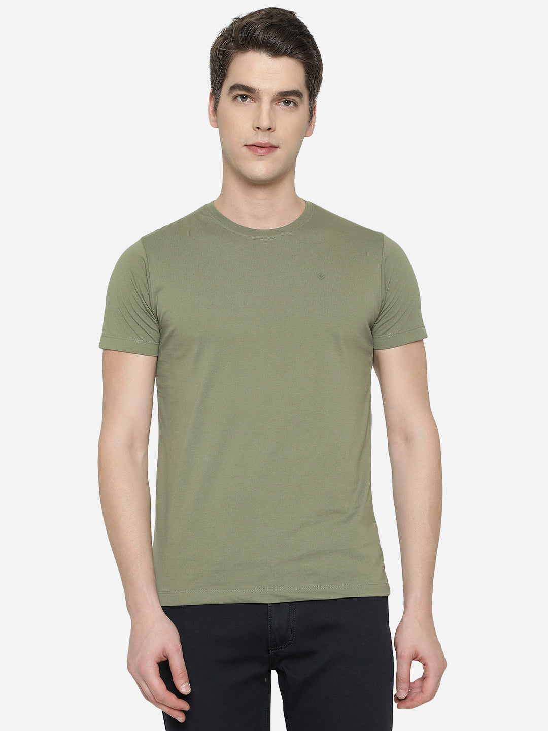 Light Olive Solid Slim Fit T-Shirt | pehervi