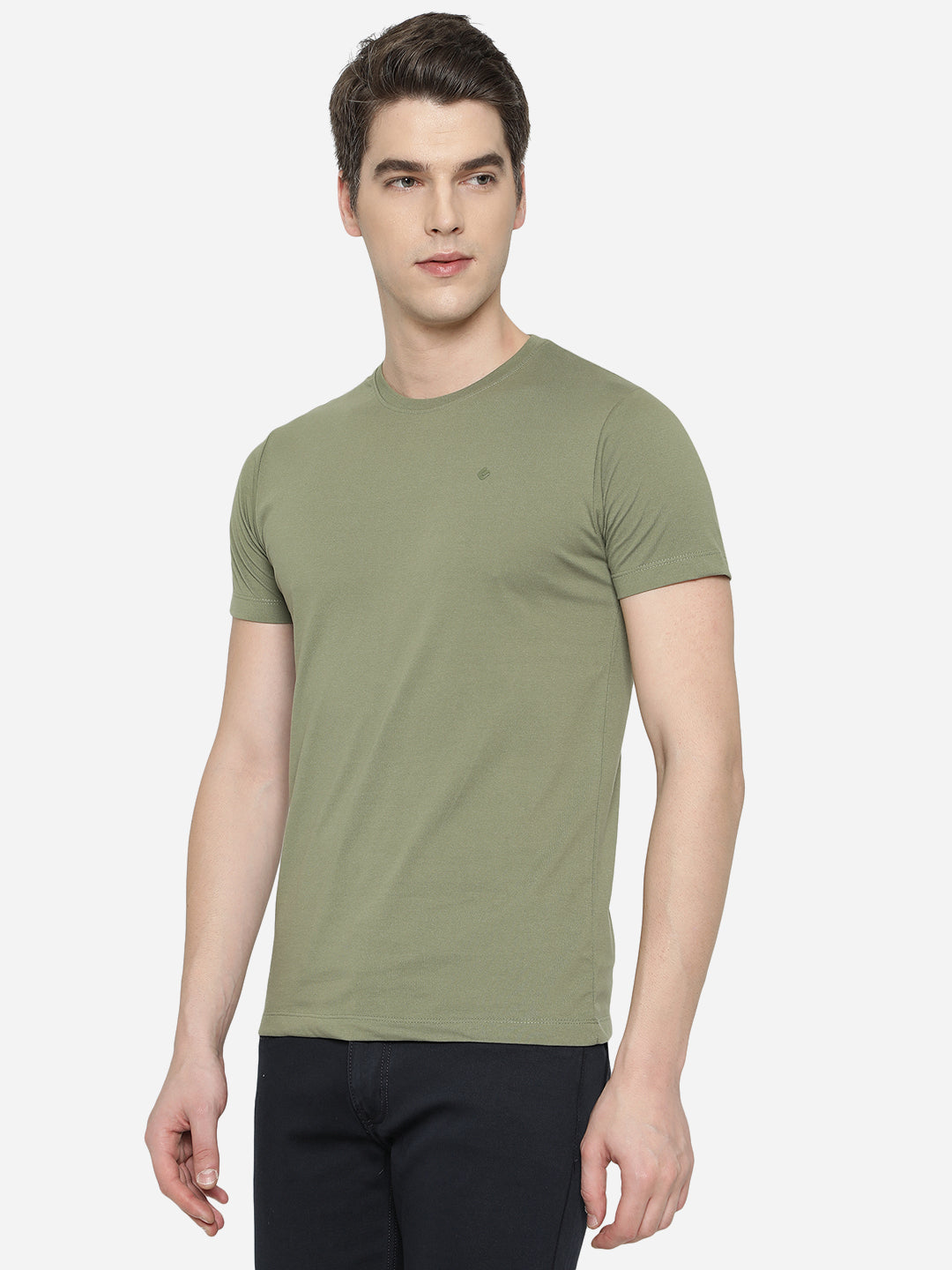 Light Olive Solid Slim Fit T-Shirt | pehervi