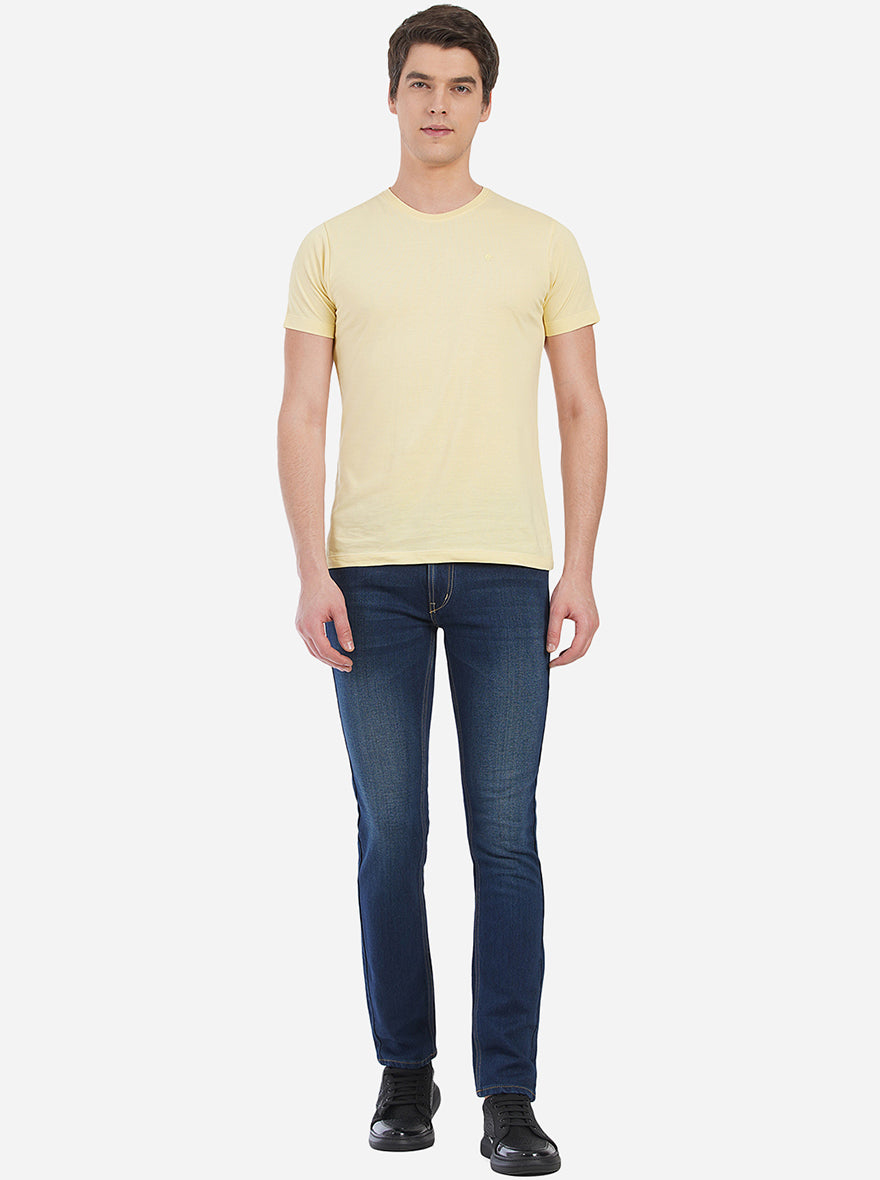 Light Yellow Solid Slim Fit T-Shirt | pehervi