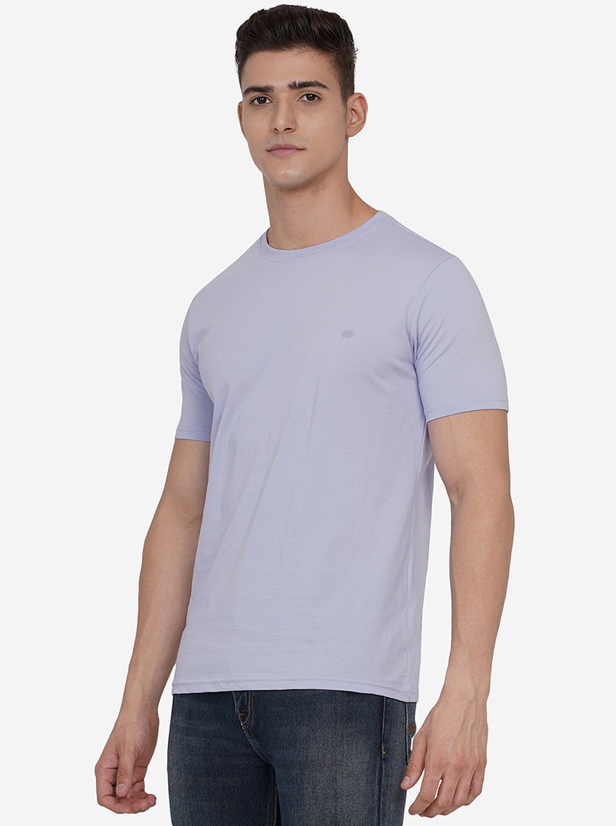 Ice Blue Solid Slim Fit T-Shirt | pehervi
