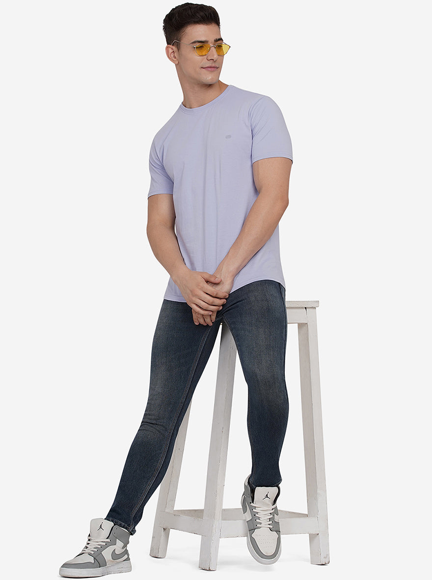 Ice Blue Solid Slim Fit T-Shirt | pehervi