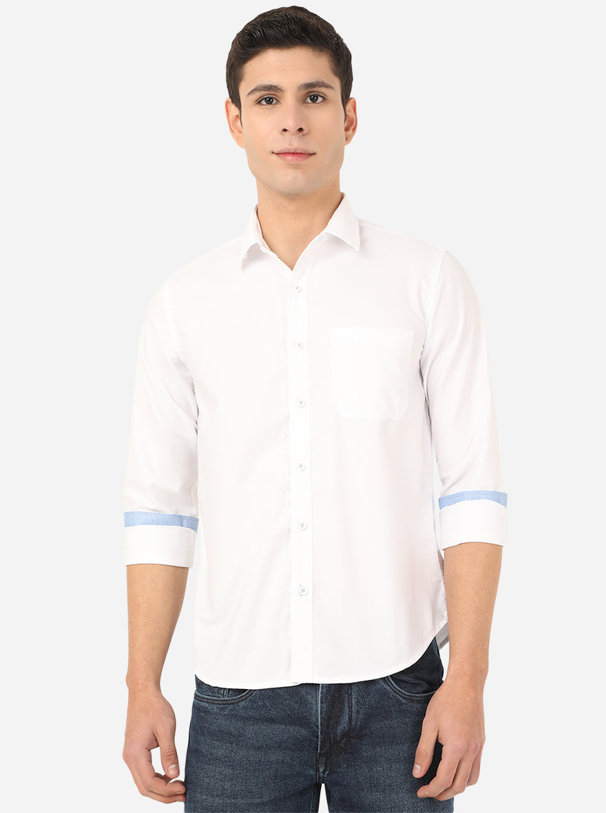 Bright White Solid Slim Fit Semi Casual Shirt | Pehervi