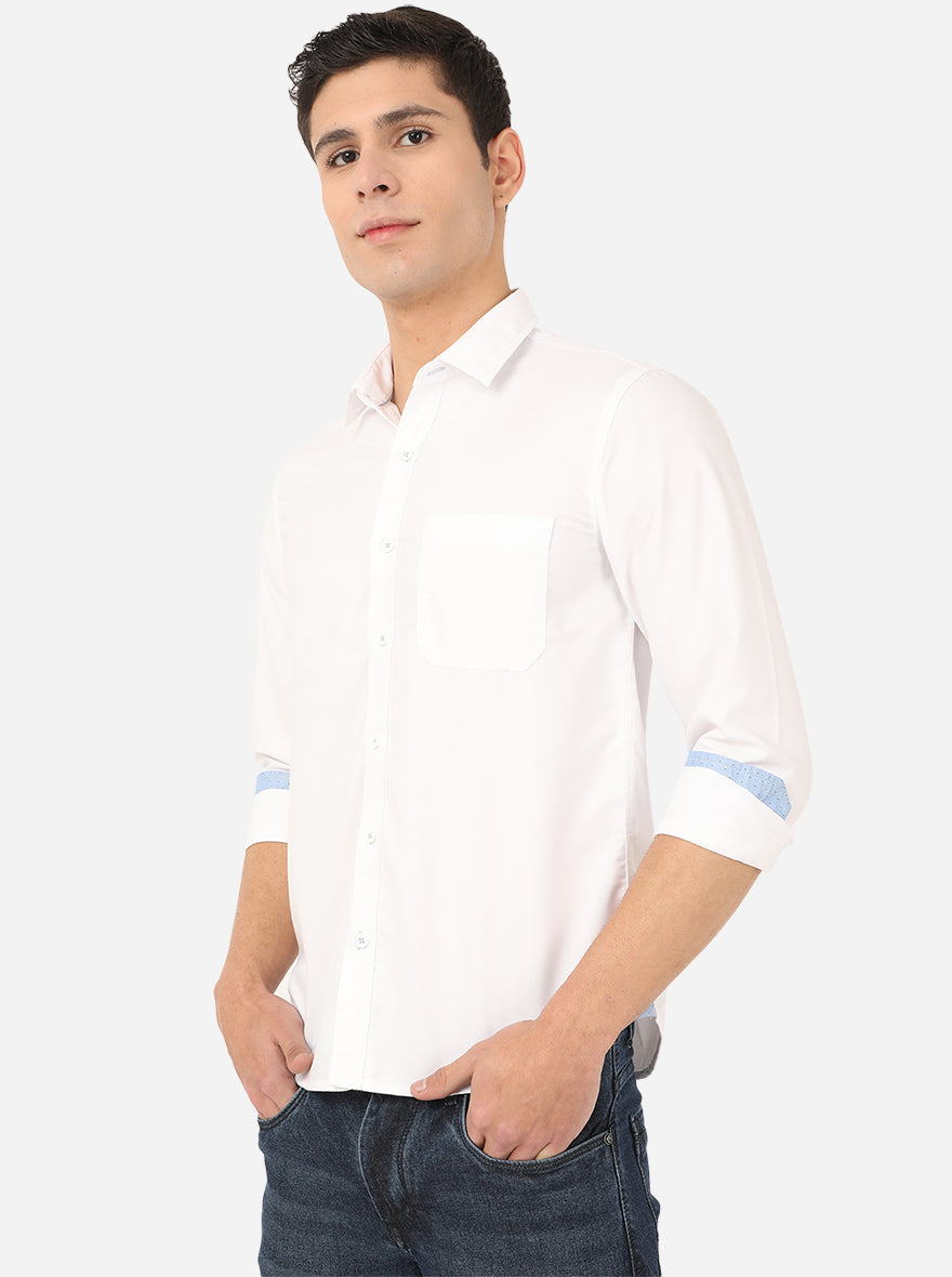 Bright White Solid Slim Fit Semi Casual Shirt | Pehervi